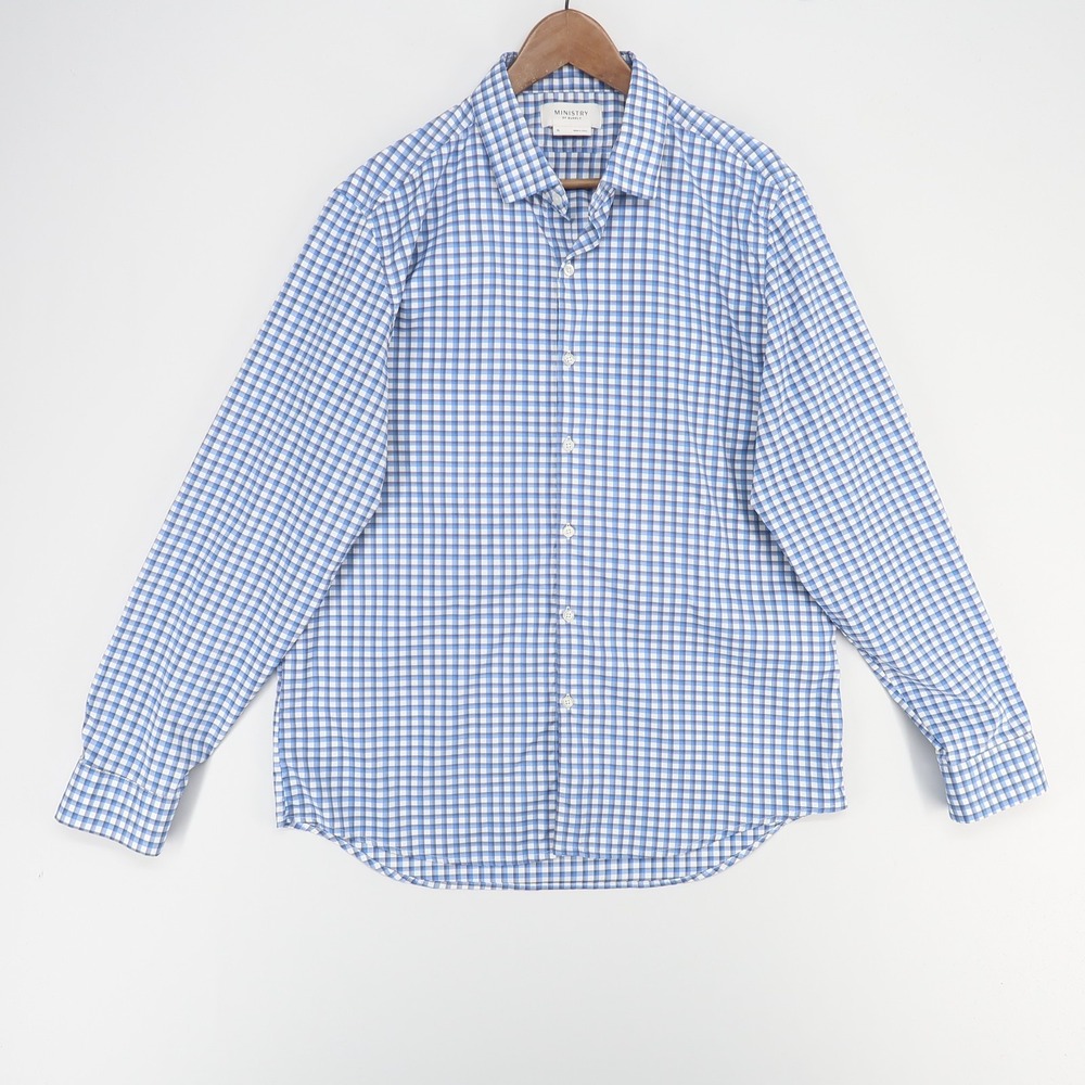 Ministry Of Supply Aero Dress Shirt Mens XL Blue Check Plaid Long Sleeve